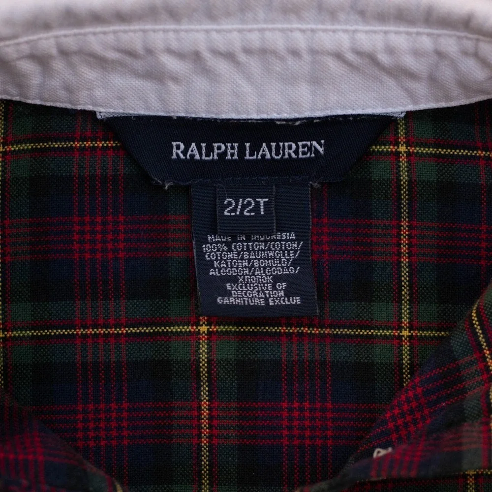 Ralph Lauren Shirt Dress Toddler 2T Tartan Plaid Peter Pan Collar Cinched Preppy